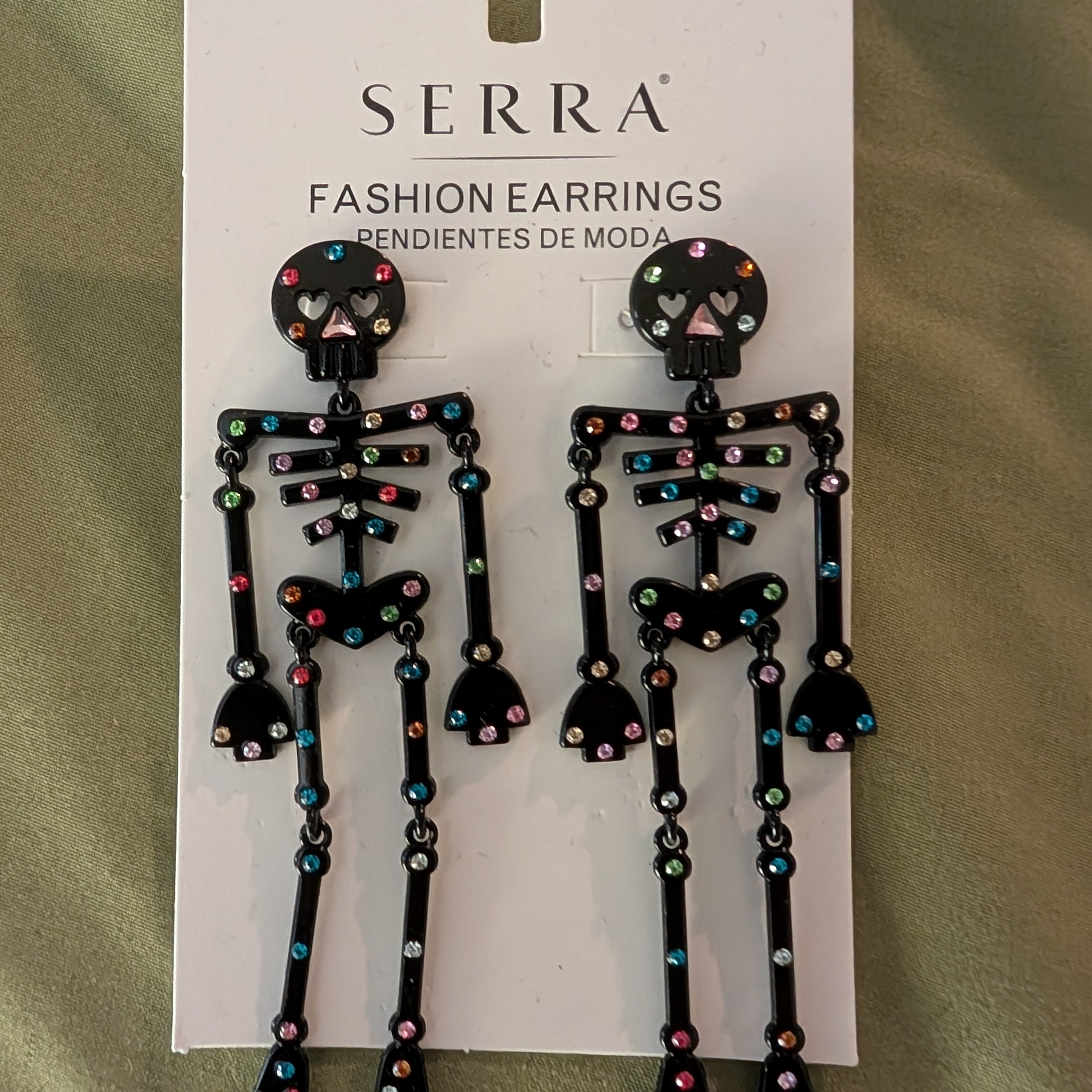 Serra Black Skeleton Earrings With Multicolor Accents